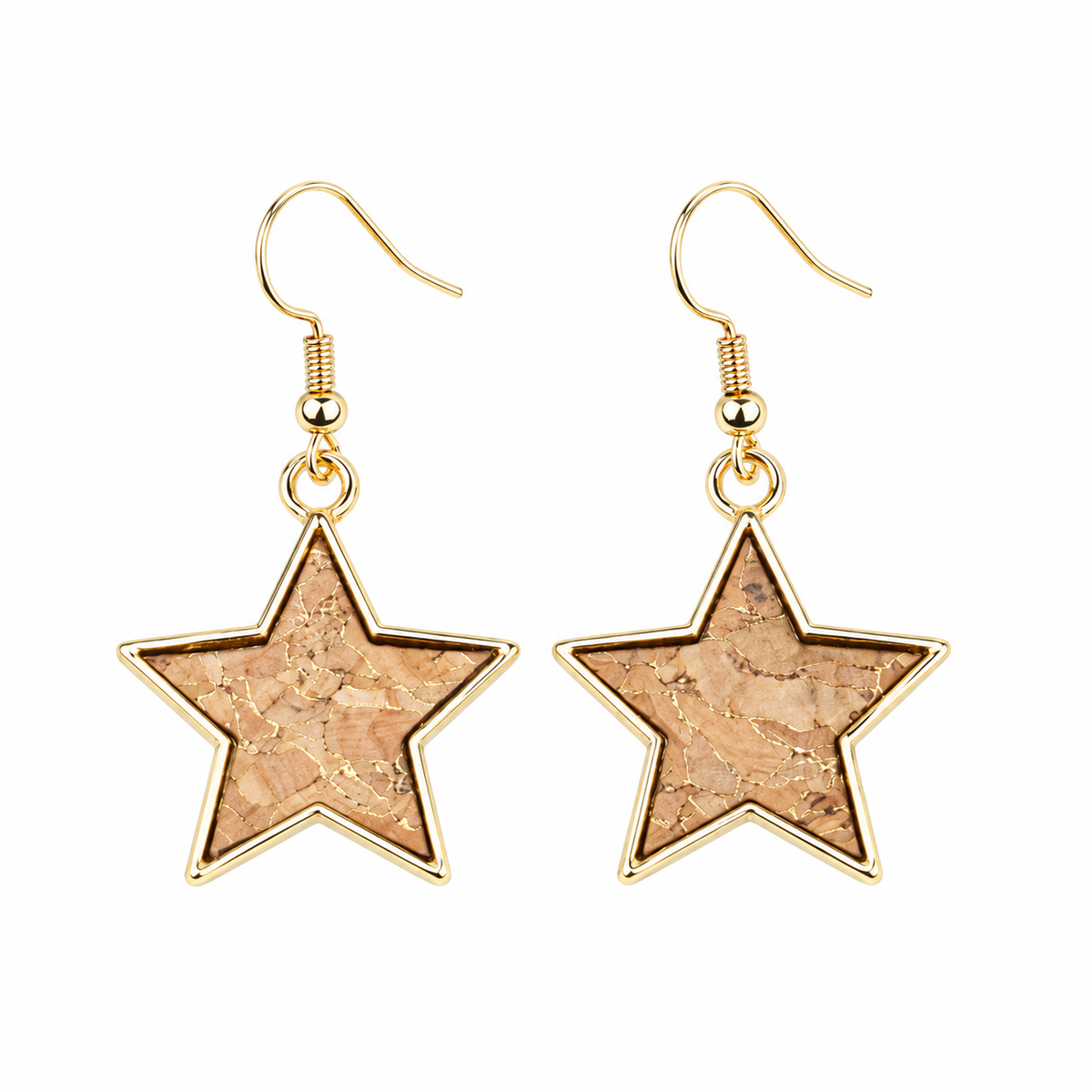Portuguese Handmade Star Cork Earrings with Gold-Tone Alloy  – Pack of 6Pairs-ER-213-MIX-6