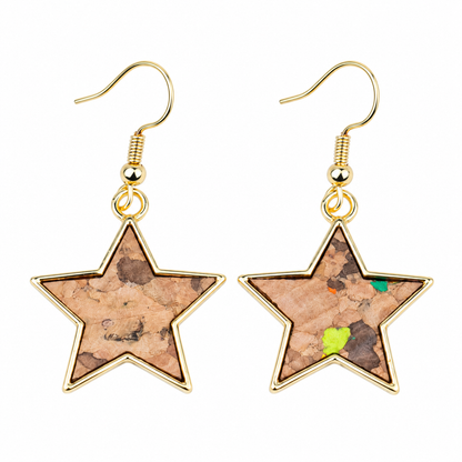 Portuguese Handmade Star Cork Earrings with Gold-Tone Alloy  – Pack of 6Pairs-ER-213-MIX-6