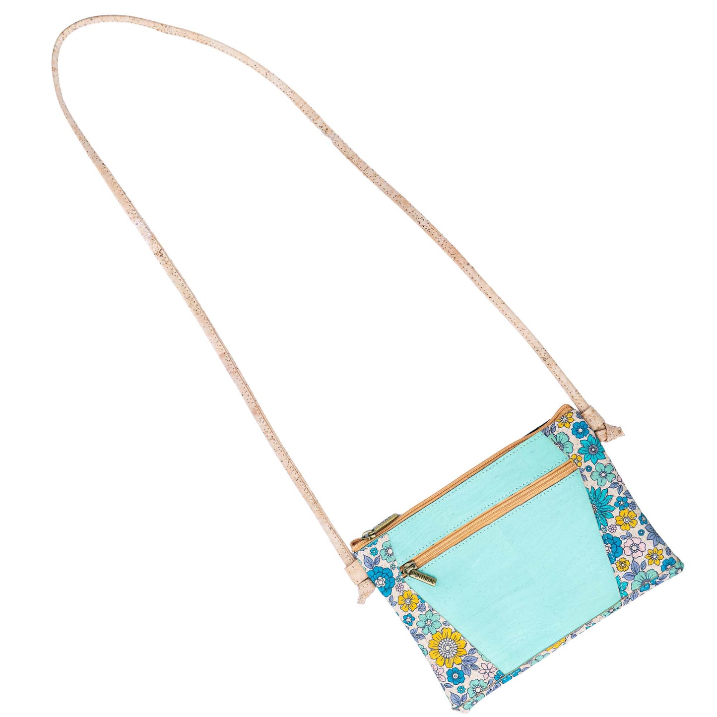 Cork Crossbody Bag with Floral Trim - Small Vegan Shoulder Bag BAGP-353