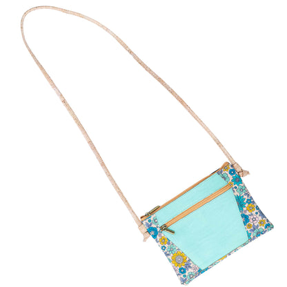 Cork Crossbody Bag with Floral Trim - Small Vegan Shoulder Bag BAGP-353