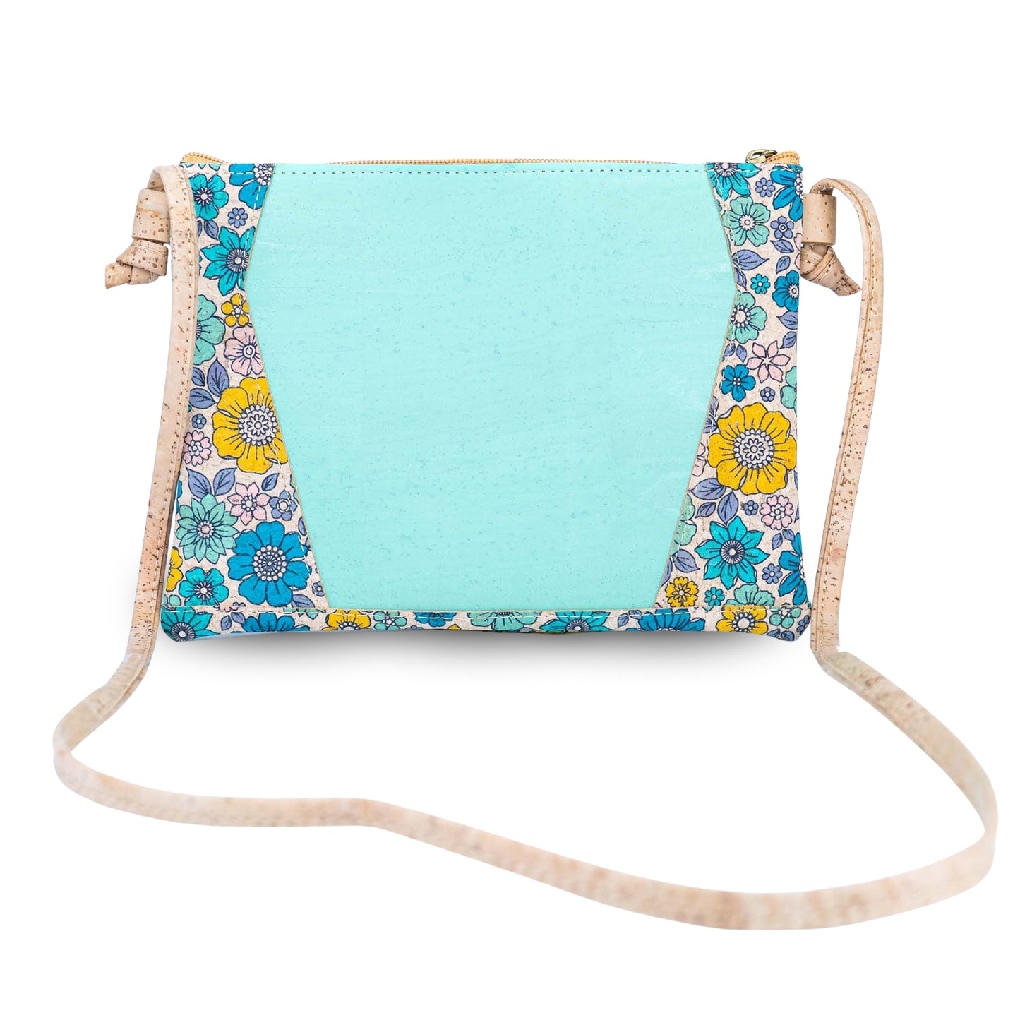 Cork Crossbody Bag with Floral Trim - Small Vegan Shoulder Bag BAGP-353