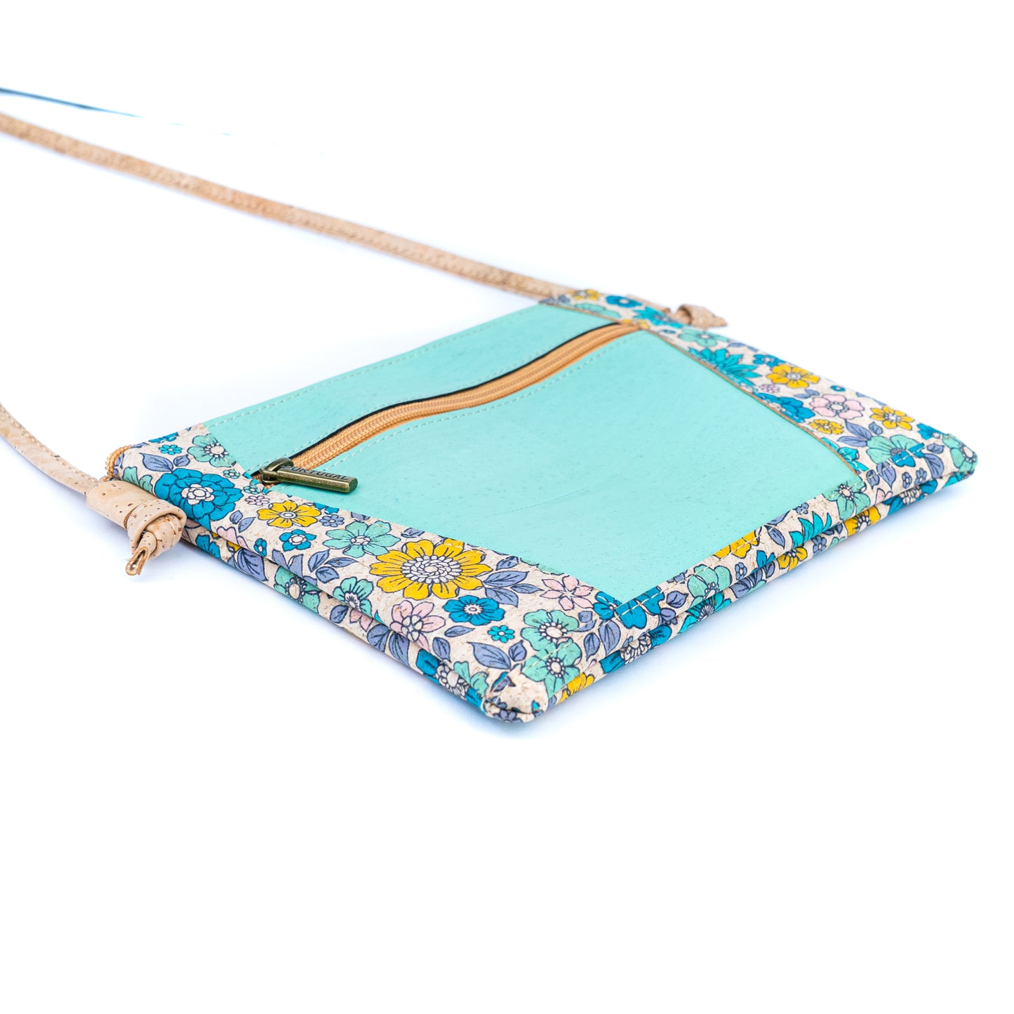 Cork Crossbody Bag with Floral Trim - Small Vegan Shoulder Bag BAGP-353