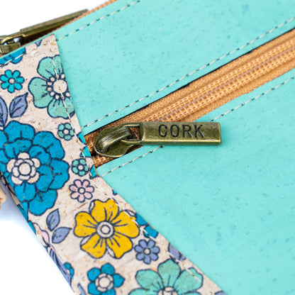 Cork Crossbody Bag with Floral Trim - Small Vegan Shoulder Bag BAGP-353