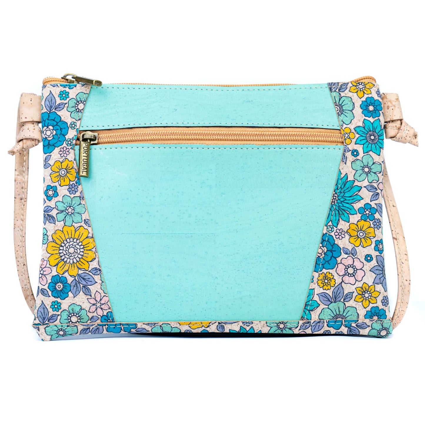 Cork Crossbody Bag with Floral Trim - Small Vegan Shoulder Bag BAGP-353