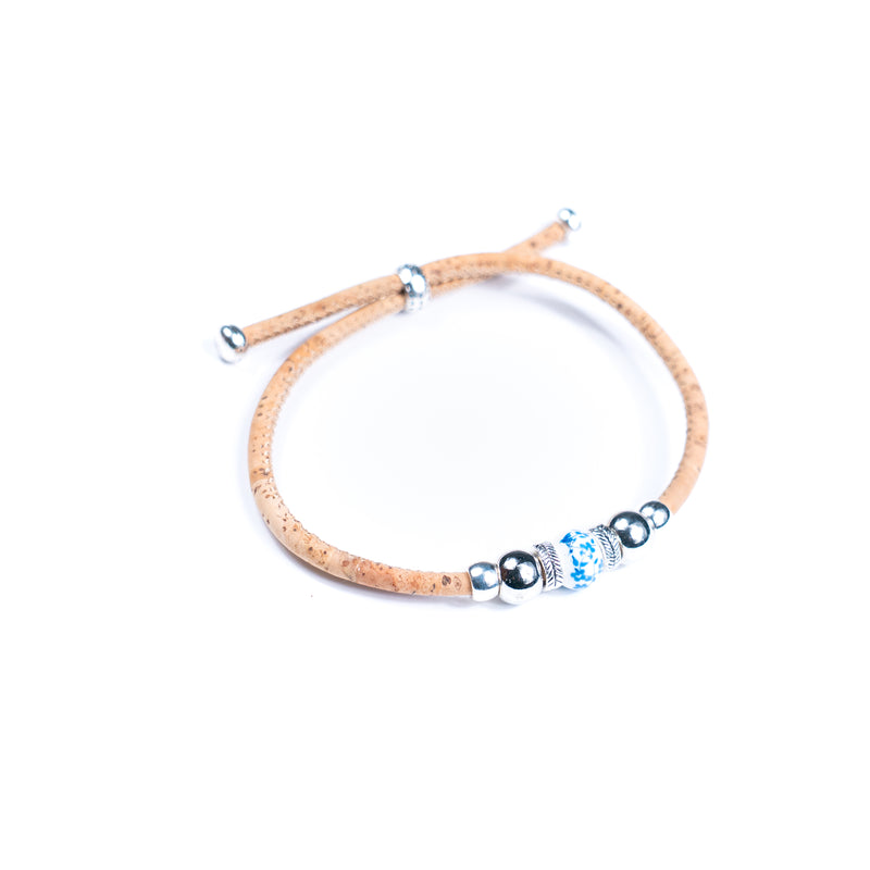 Natural cork thread and colorful ceramic beads handmade women&