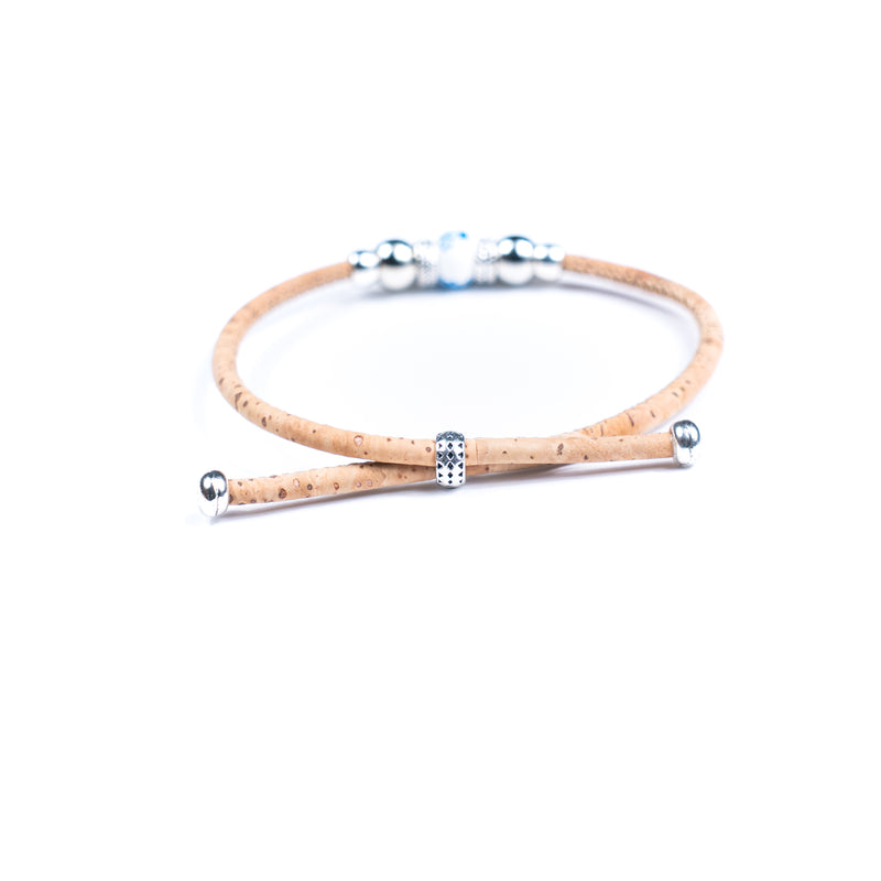 Natural cork thread and colorful ceramic beads handmade women&