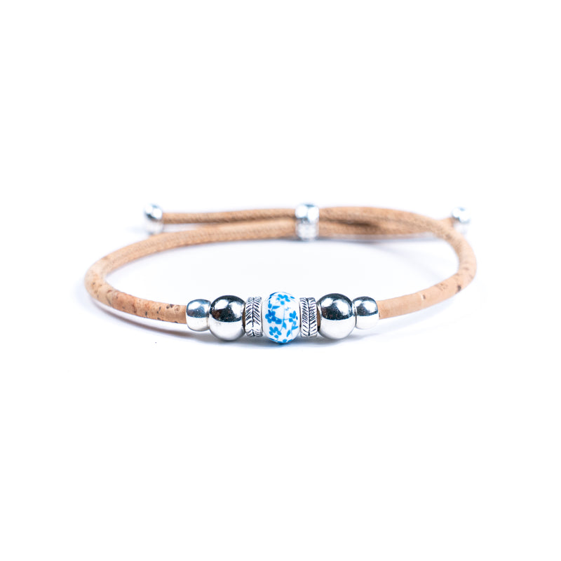Natural cork thread and colorful ceramic beads handmade women&