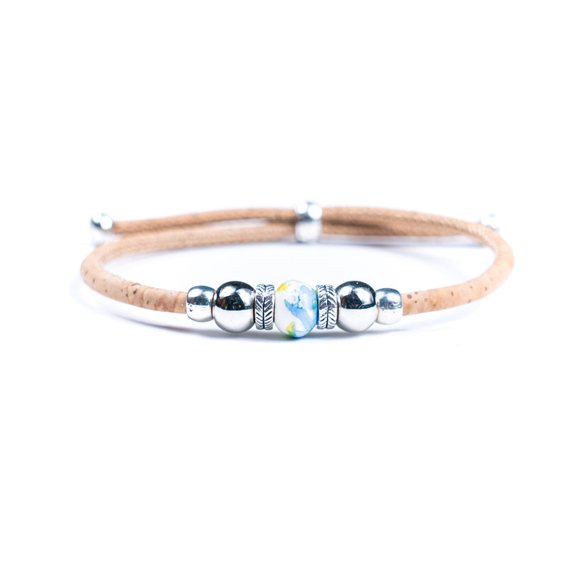 Natural cork thread and colorful ceramic beads handmade women&