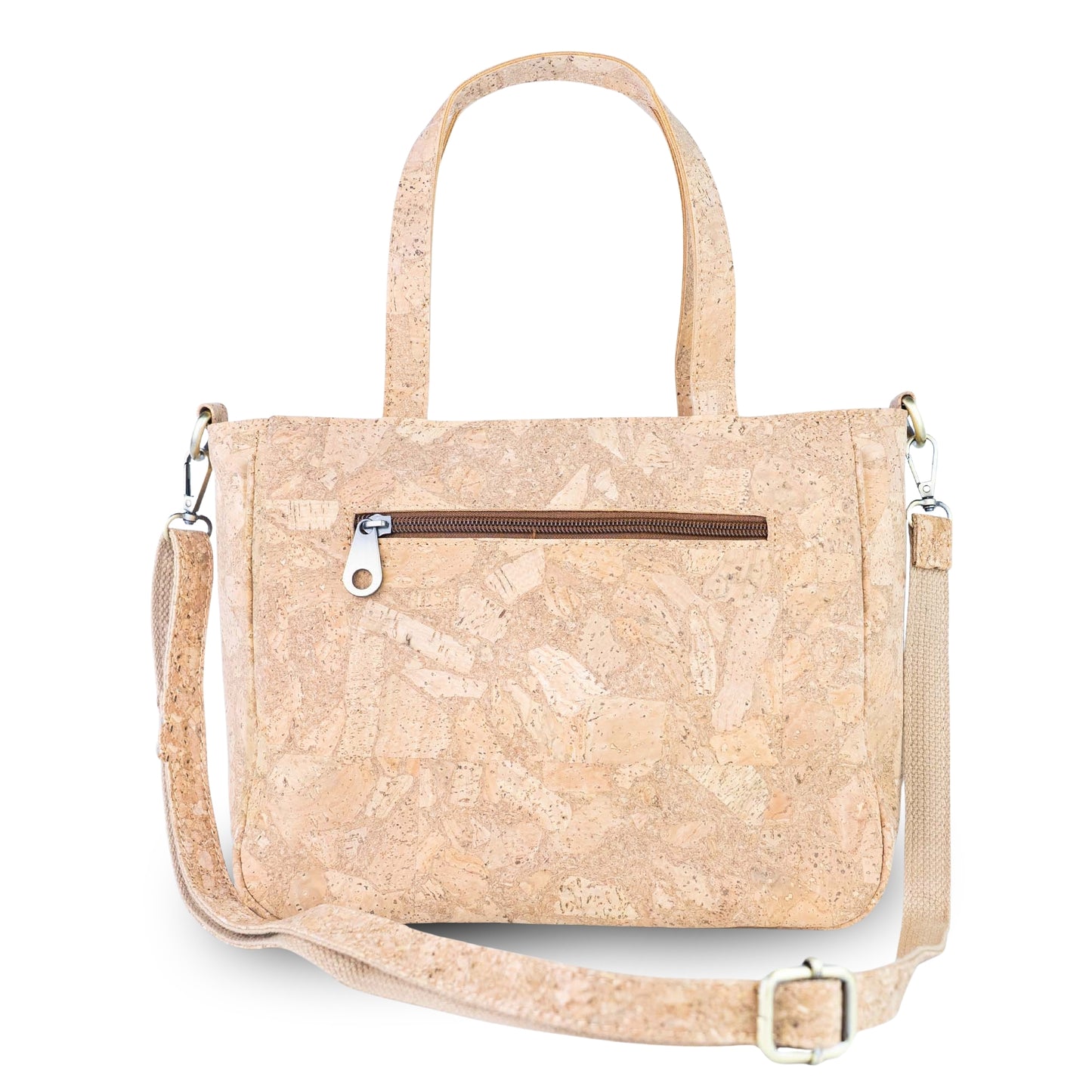 Natural Cork Handbag with Floral Pocket and Detachable Strap BAGD-641