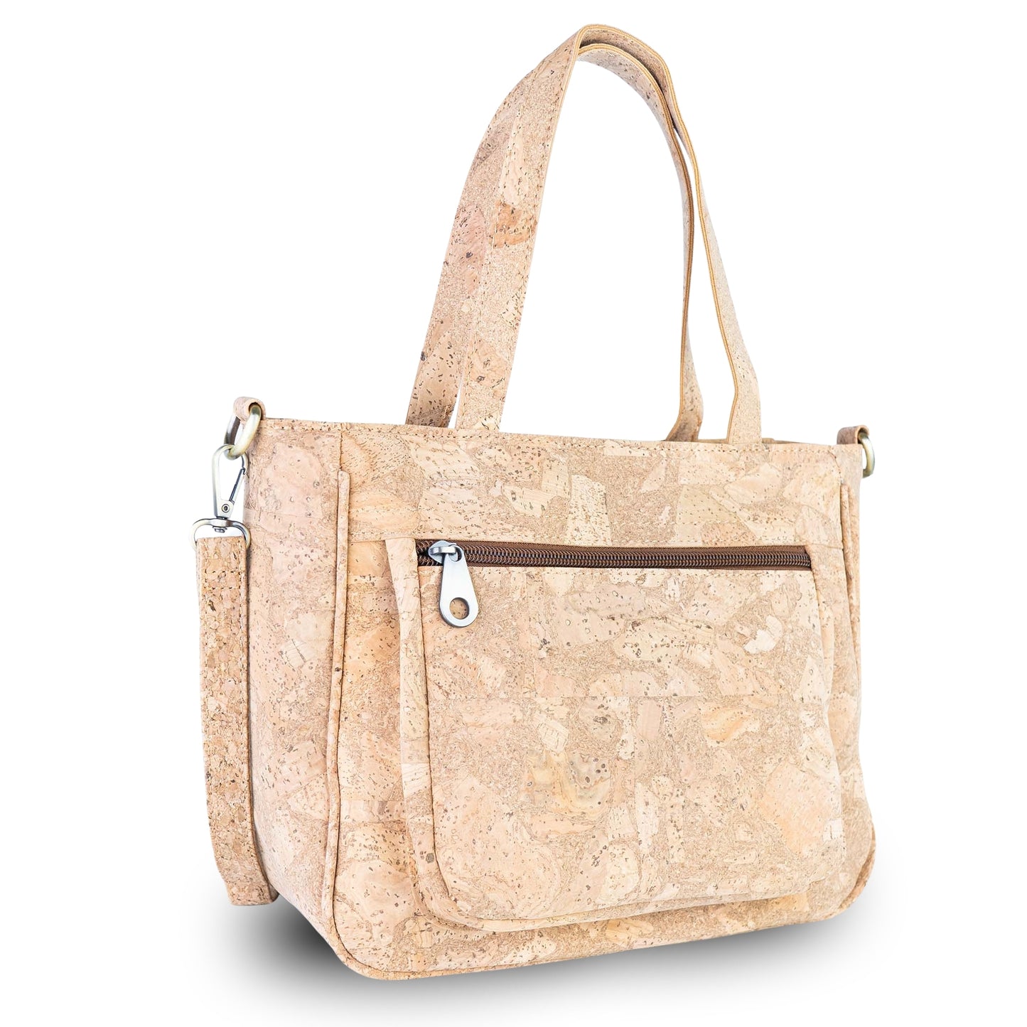 Natural Cork Handbag with Floral Pocket and Detachable Strap BAGD-641