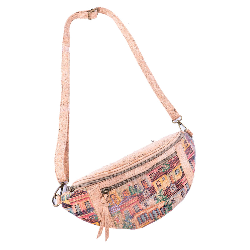 Eco-Friendly Natural Cork Fanny Pack Bag with Adjustable Strap and Printed Patterns BAGD-220