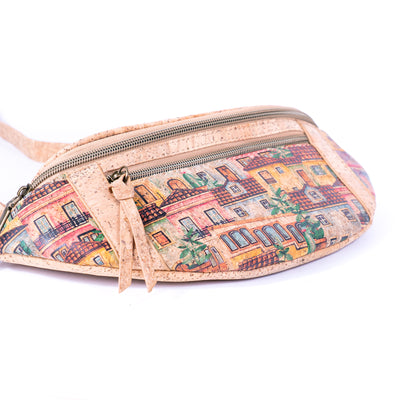 Eco-Friendly Natural Cork Fanny Pack Bag with Adjustable Strap and Printed Patterns BAGD-220