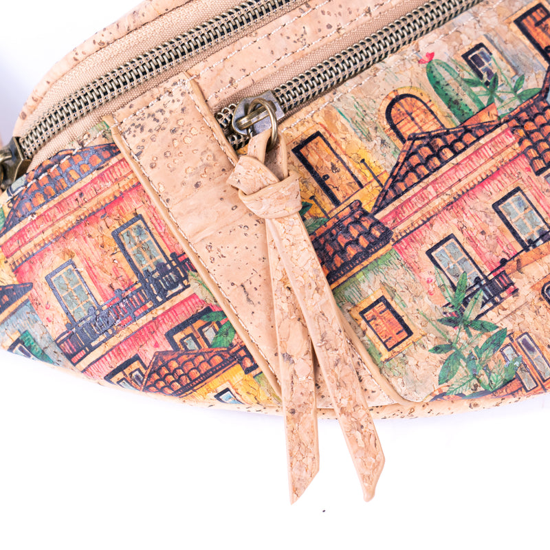 Eco-Friendly Natural Cork Fanny Pack Bag with Adjustable Strap and Printed Patterns BAGD-220