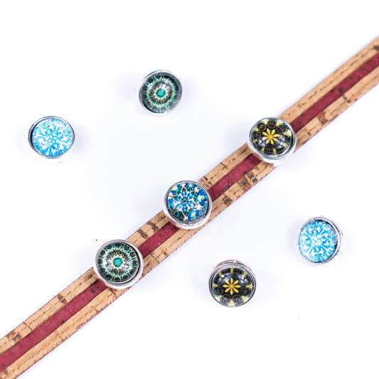 10 Pcs for 10mm flat leather, Multicolor beads slider Antique silver beads jewelry supplies jewelry findings    D-1-10-291