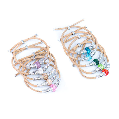 Natural cork thread and colorful shiny beads handmade women's bracelet BR-010-MIX-10
