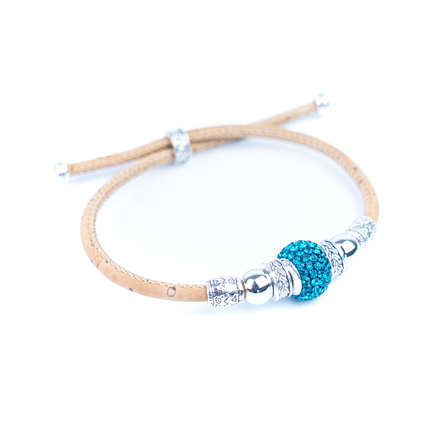 Natural cork thread and colorful shiny beads handmade women's bracelet BR-010-MIX-10