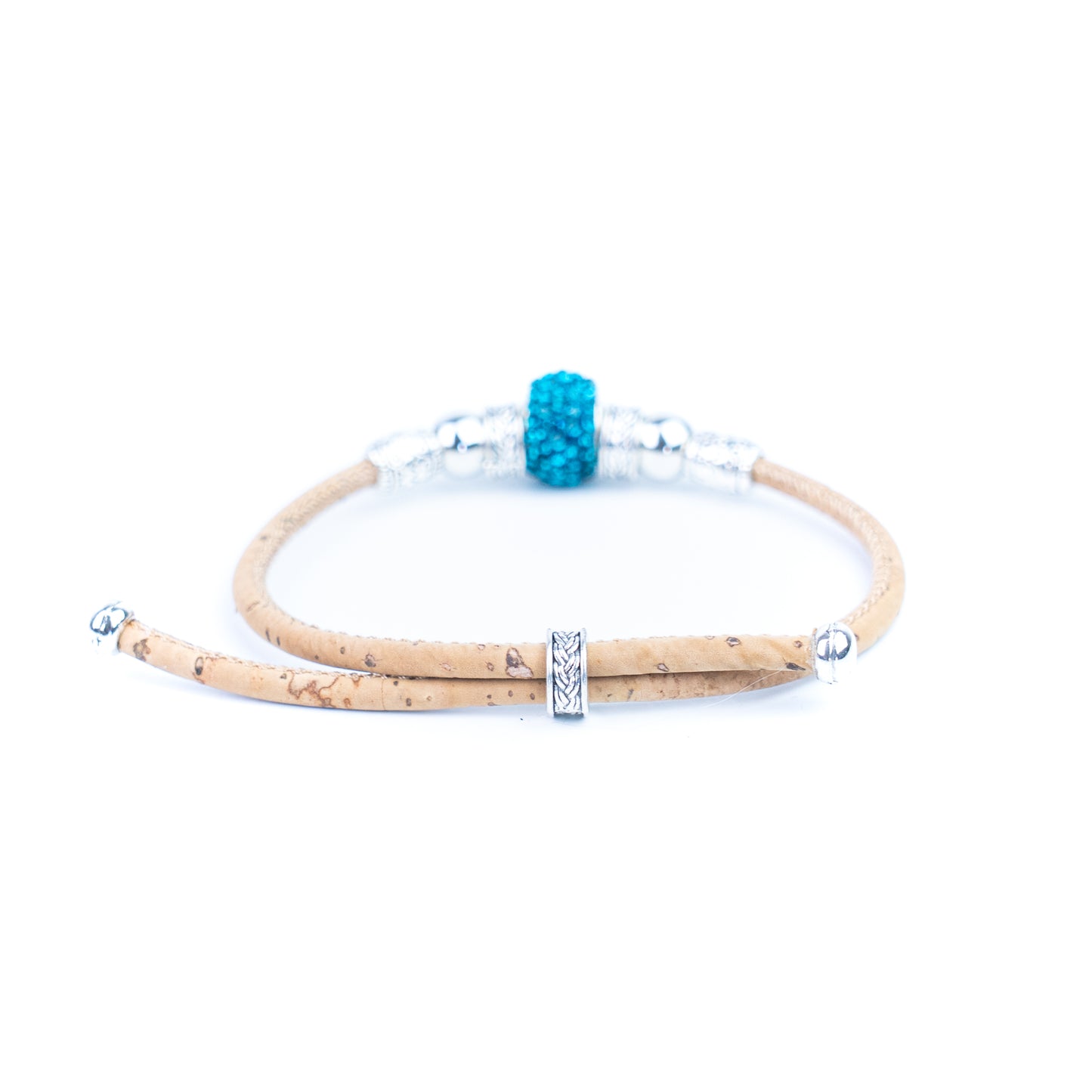 Natural cork thread and colorful shiny beads handmade women's bracelet BR-010-MIX-10