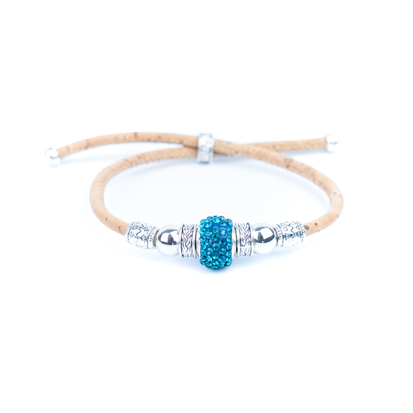 Natural cork thread and colorful shiny beads handmade women's bracelet BR-010-MIX-10