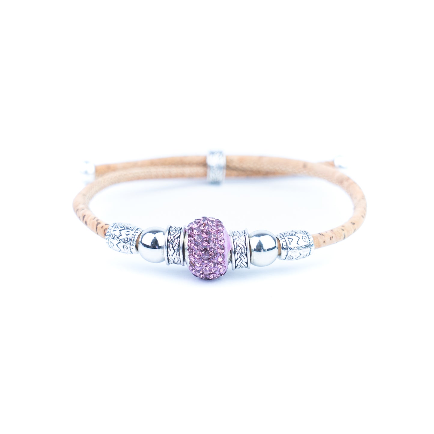 Natural cork thread and colorful shiny beads handmade women's bracelet BR-010-MIX-10