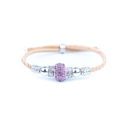 Natural cork thread and colorful shiny beads handmade women's bracelet BR-010-MIX-10