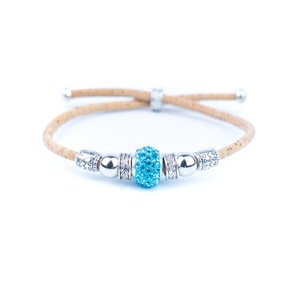 Natural cork thread and colorful shiny beads handmade women's bracelet BR-010-MIX-10