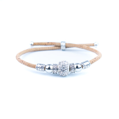 Natural cork thread and colorful shiny beads handmade women's bracelet BR-010-MIX-10