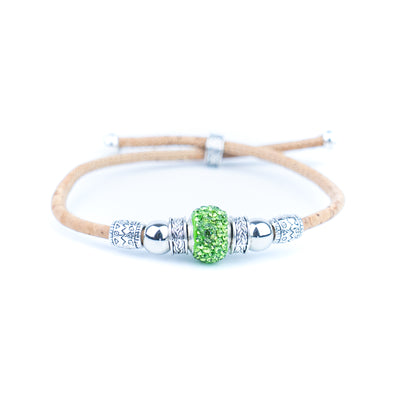 Natural cork thread and colorful shiny beads handmade women's bracelet BR-010-MIX-10
