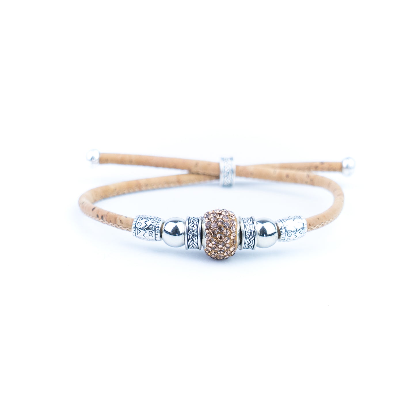Natural cork thread and colorful shiny beads handmade women's bracelet BR-010-MIX-10