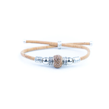 Natural cork thread and colorful shiny beads handmade women's bracelet BR-010-MIX-10