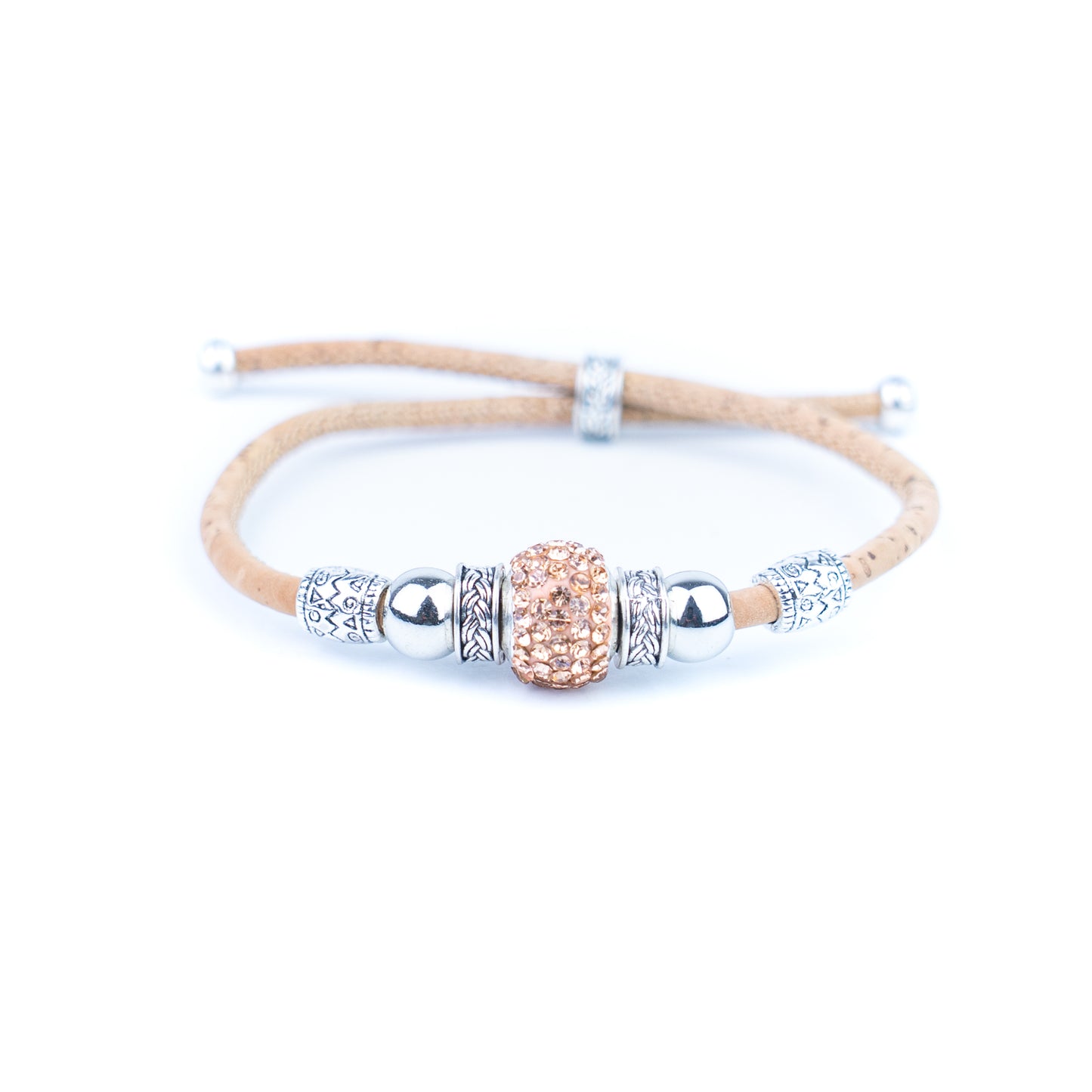 Natural cork thread and colorful shiny beads handmade women's bracelet BR-010-MIX-10