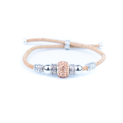 Natural cork thread and colorful shiny beads handmade women's bracelet BR-010-MIX-10