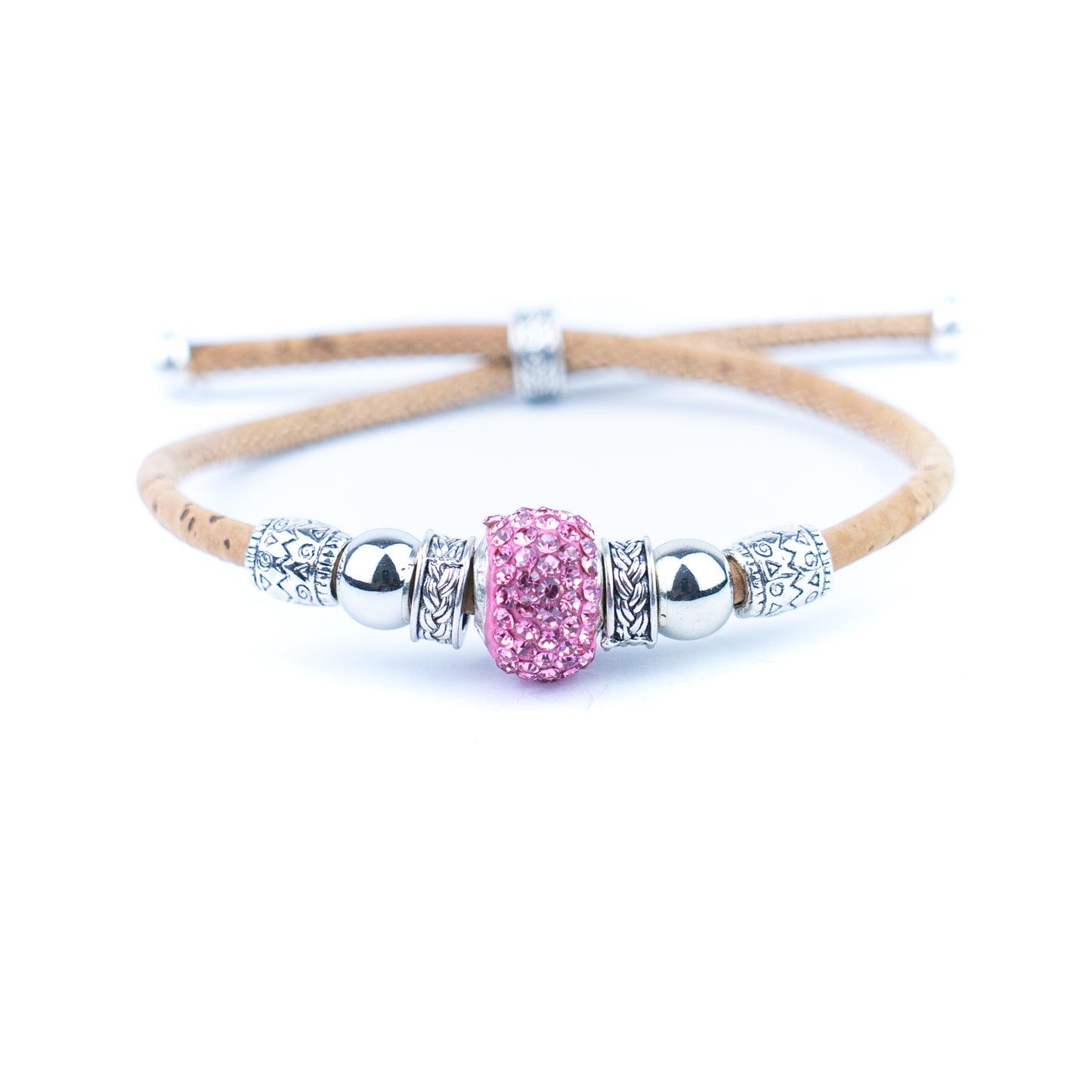 Natural cork thread and colorful shiny beads handmade women's bracelet BR-010-MIX-10