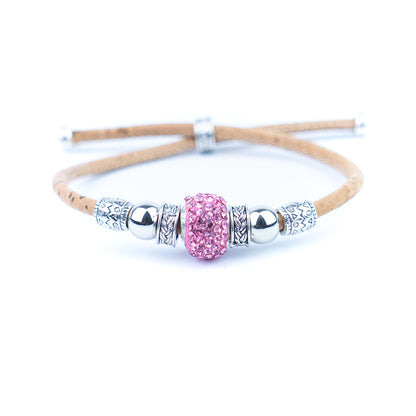 Natural cork thread and colorful shiny beads handmade women's bracelet BR-010-MIX-10