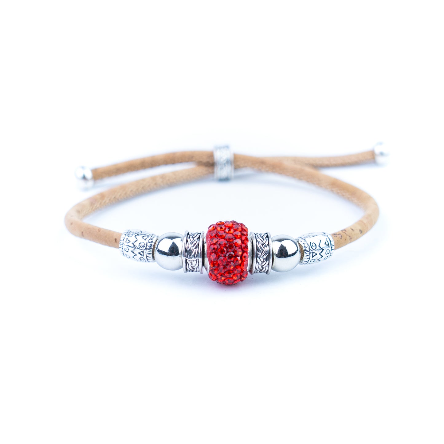 Natural cork thread and colorful shiny beads handmade women's bracelet BR-010-MIX-10