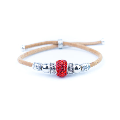 Natural cork thread and colorful shiny beads handmade women's bracelet BR-010-MIX-10