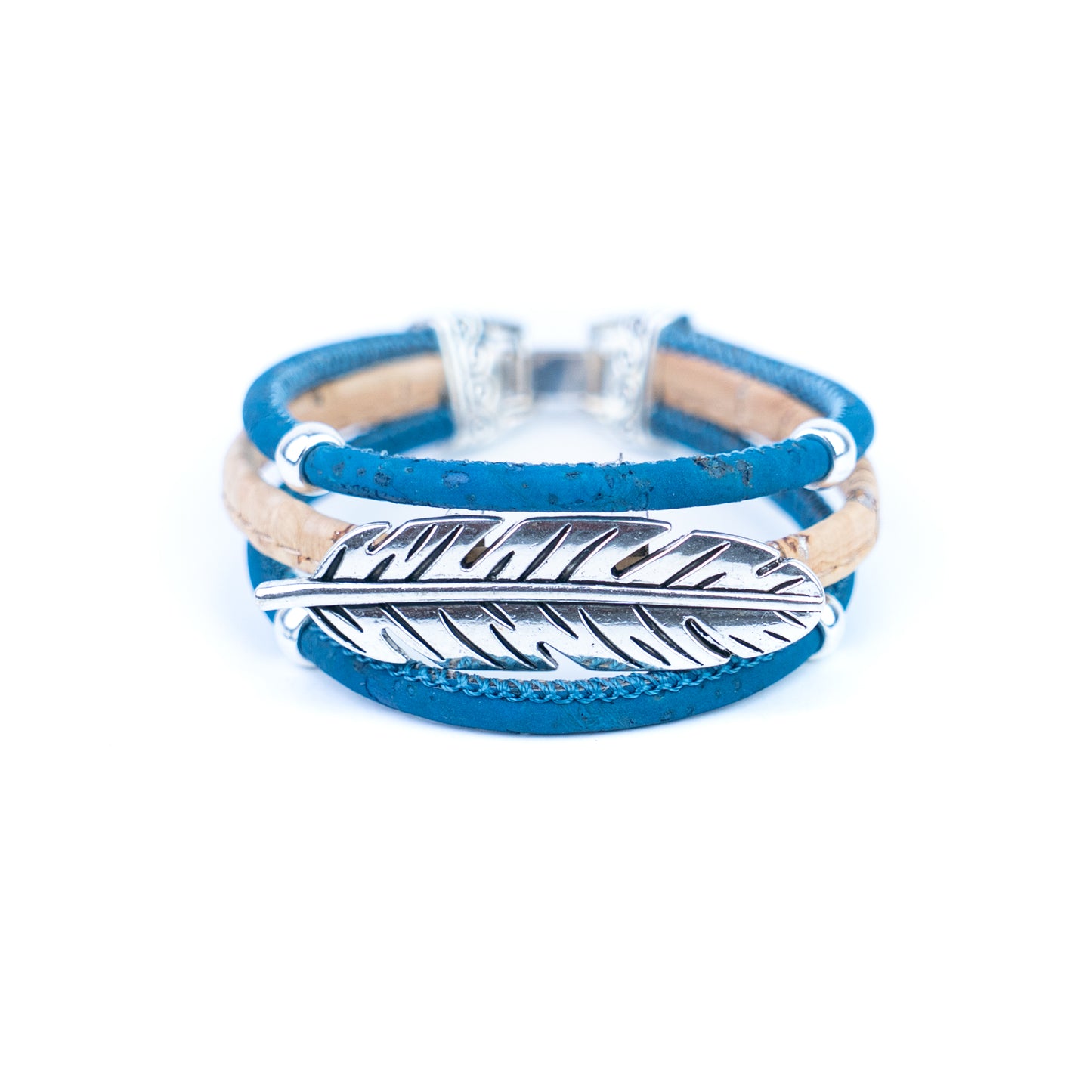 Handmade Portuguese Cork Bracelet Set – Natural Colored Cork with Feather Alloy Charm, Lightweight Eco-Friendly Jewelry（unisex） BRW-023-MIX-5