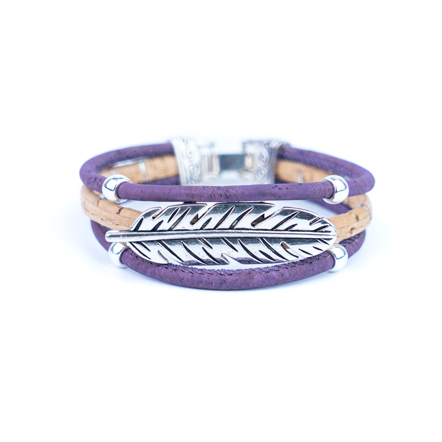 Handmade Portuguese Cork Bracelet Set – Natural Colored Cork with Feather Alloy Charm, Lightweight Eco-Friendly Jewelry（unisex） BRW-023-MIX-5