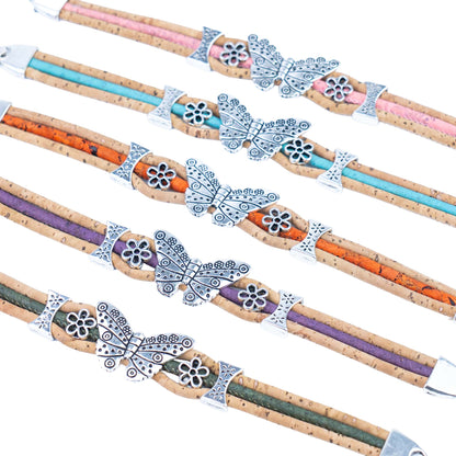 5 Pack Handmade Cork Butterfly Bracelets – Natural Portuguese Cork, Lightweight Eco Jewelry, Mixed Colors for Women BR-291-MIX-5
