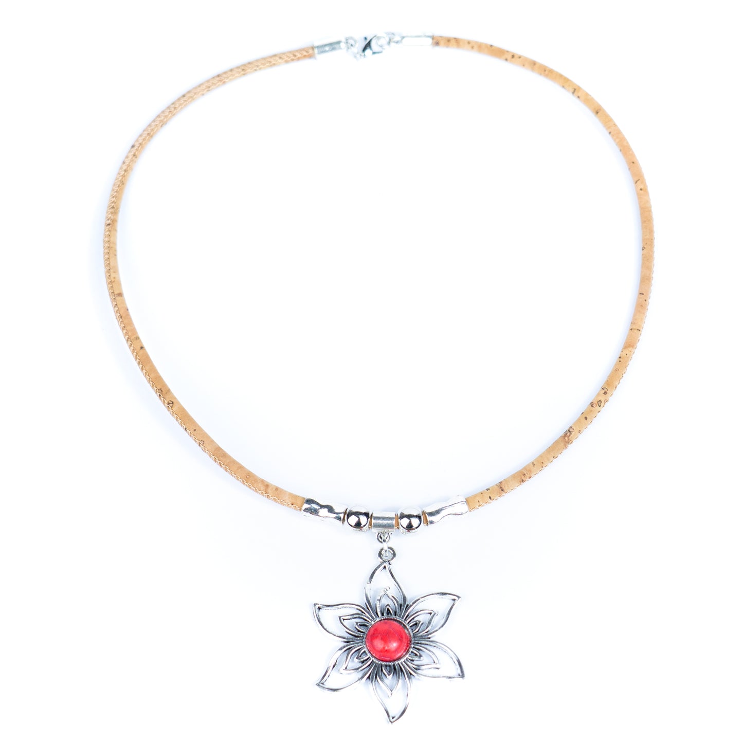 Handmade Natural Cork Necklace with Petal Turquoise Pendant  N-304-MIX-6