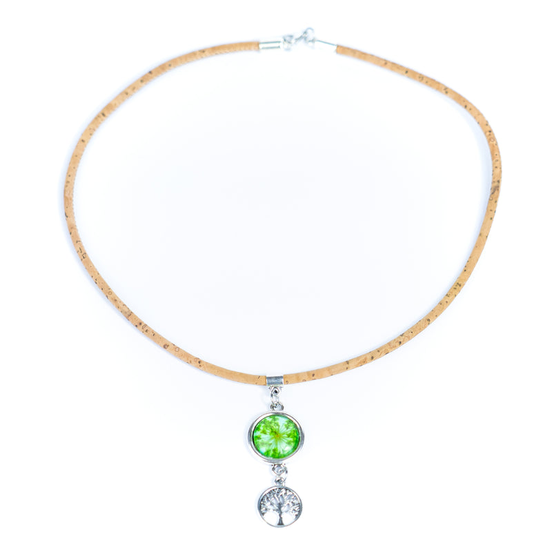 Handmade Natural Cork Necklace with Natural Dried Flower Pendant N-155-MIX-4