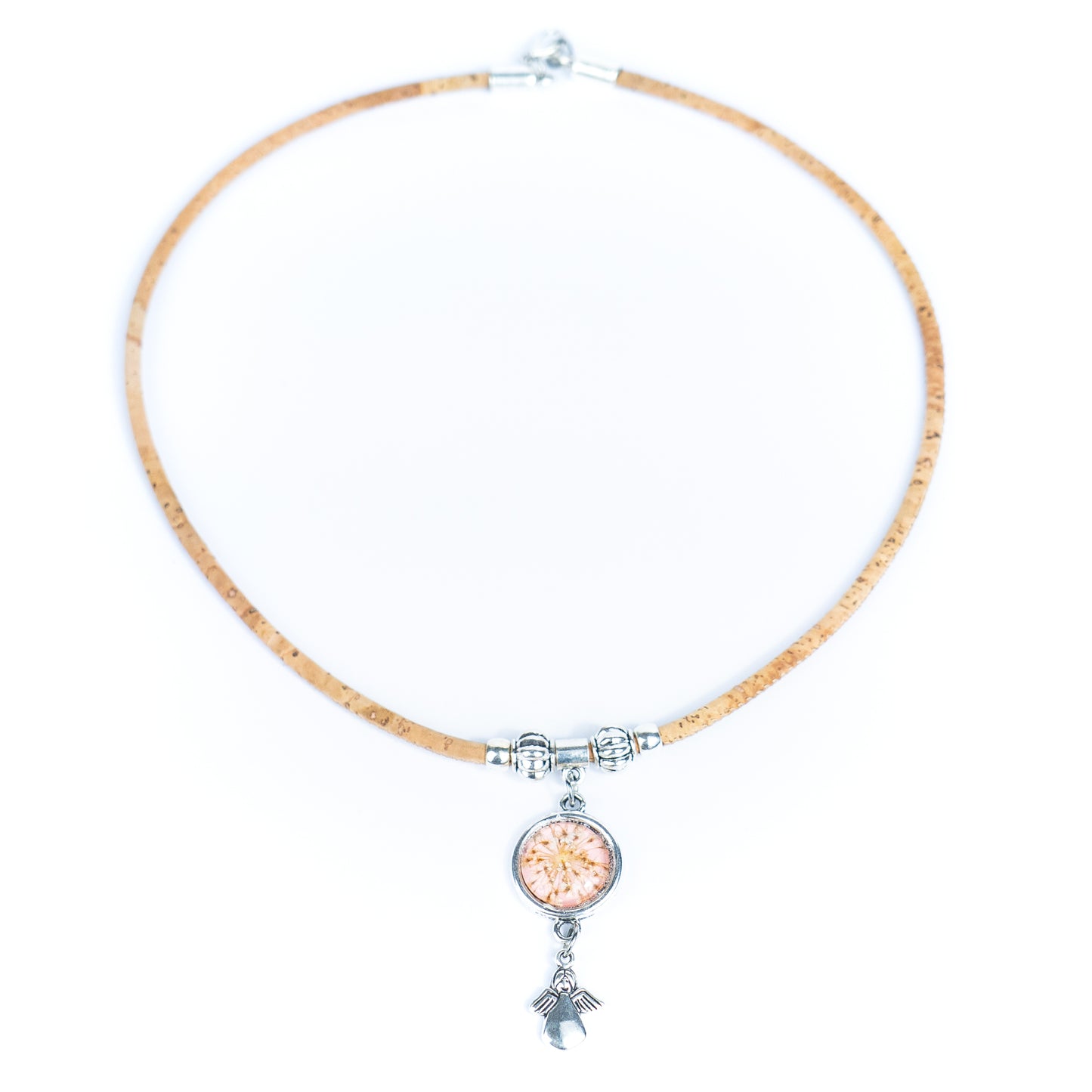 Handmade Natural Cork Necklace with Natural Dried Flower Pendant N-155-MIX-4