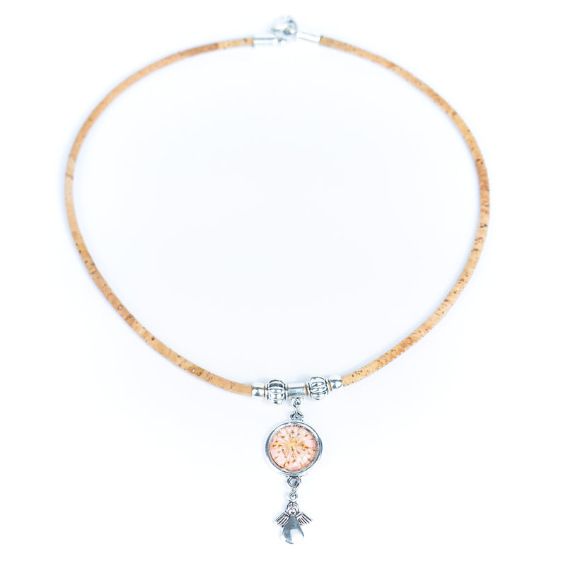 Handmade Natural Cork Necklace with Natural Dried Flower Pendant N-155-MIX-4