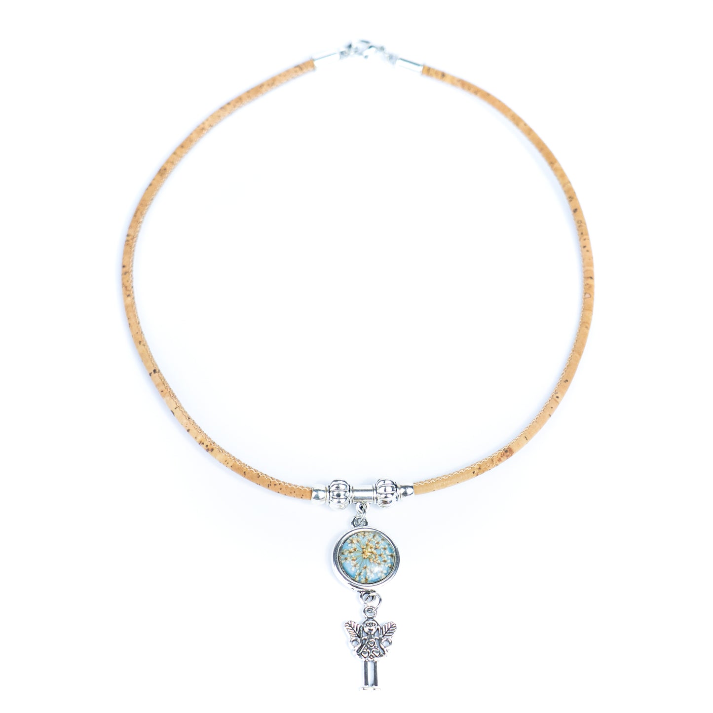 Handmade Natural Cork Necklace with Natural Dried Flower Pendant N-155-MIX-4