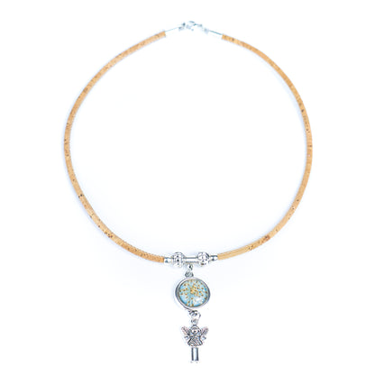 Handmade Natural Cork Necklace with Natural Dried Flower Pendant N-155-MIX-4