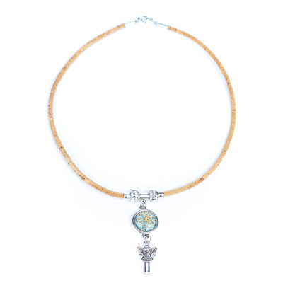 Handmade Natural Cork Necklace with Natural Dried Flower Pendant N-155-MIX-4