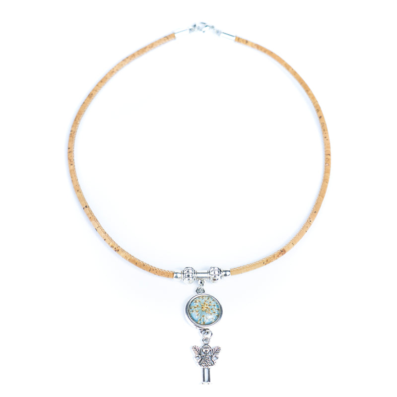 Handmade Natural Cork Necklace with Natural Dried Flower Pendant N-155-MIX-4