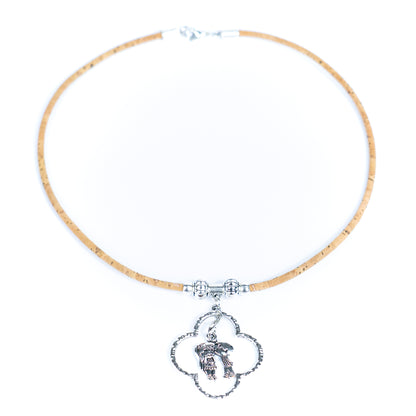 Couple Silhouette Clover Pendant Cork Necklace N-305-5