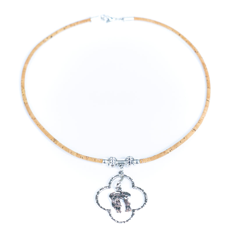 Couple Silhouette Clover Pendant Cork Necklace N-305-5