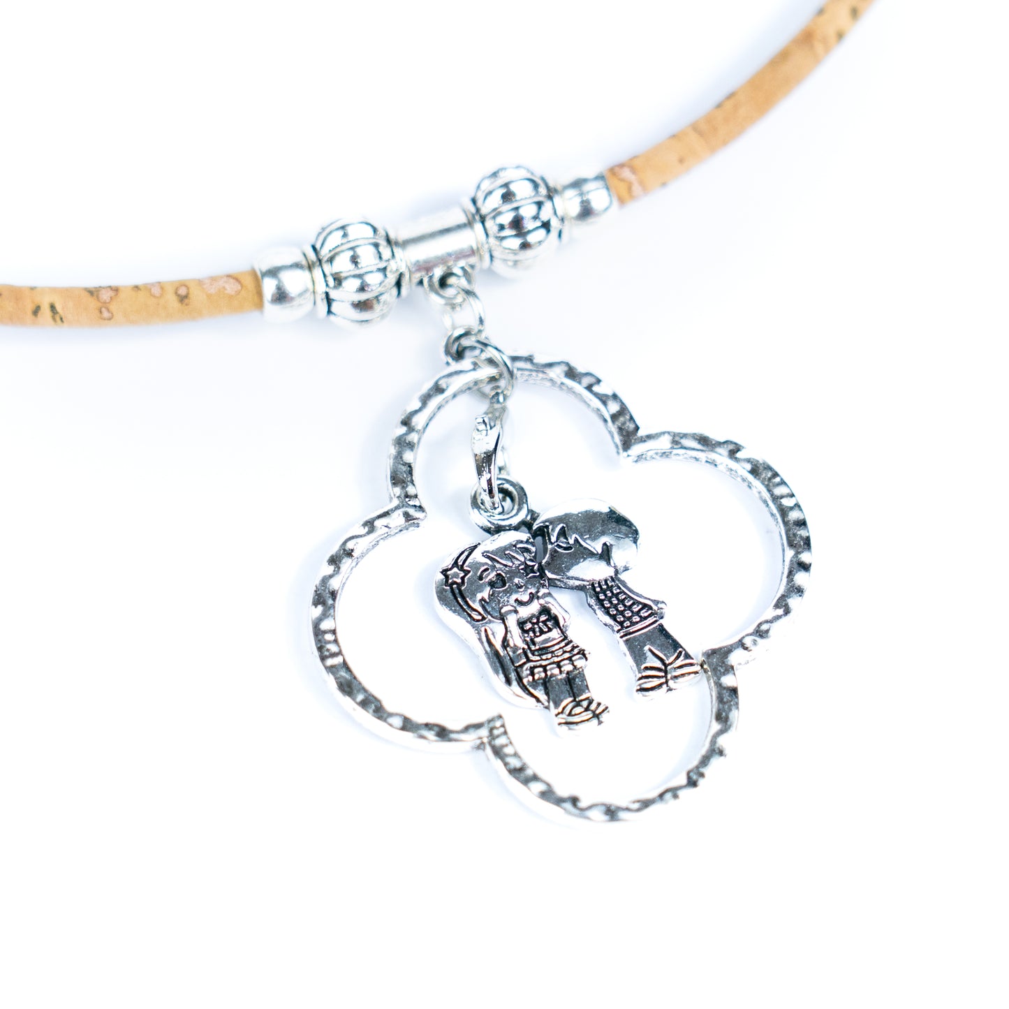 Couple Silhouette Clover Pendant Cork Necklace N-305-5