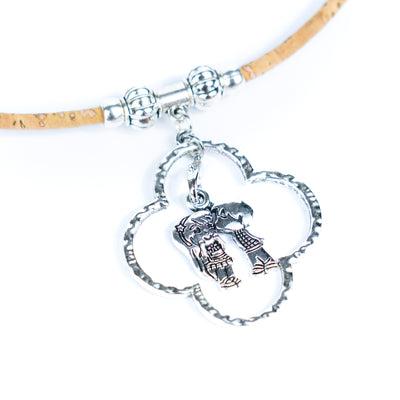 Couple Silhouette Clover Pendant Cork Necklace N-305-5